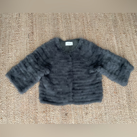 Luminary Fine Collection rabit fur grey cropped jacket - Picture 1 of 7